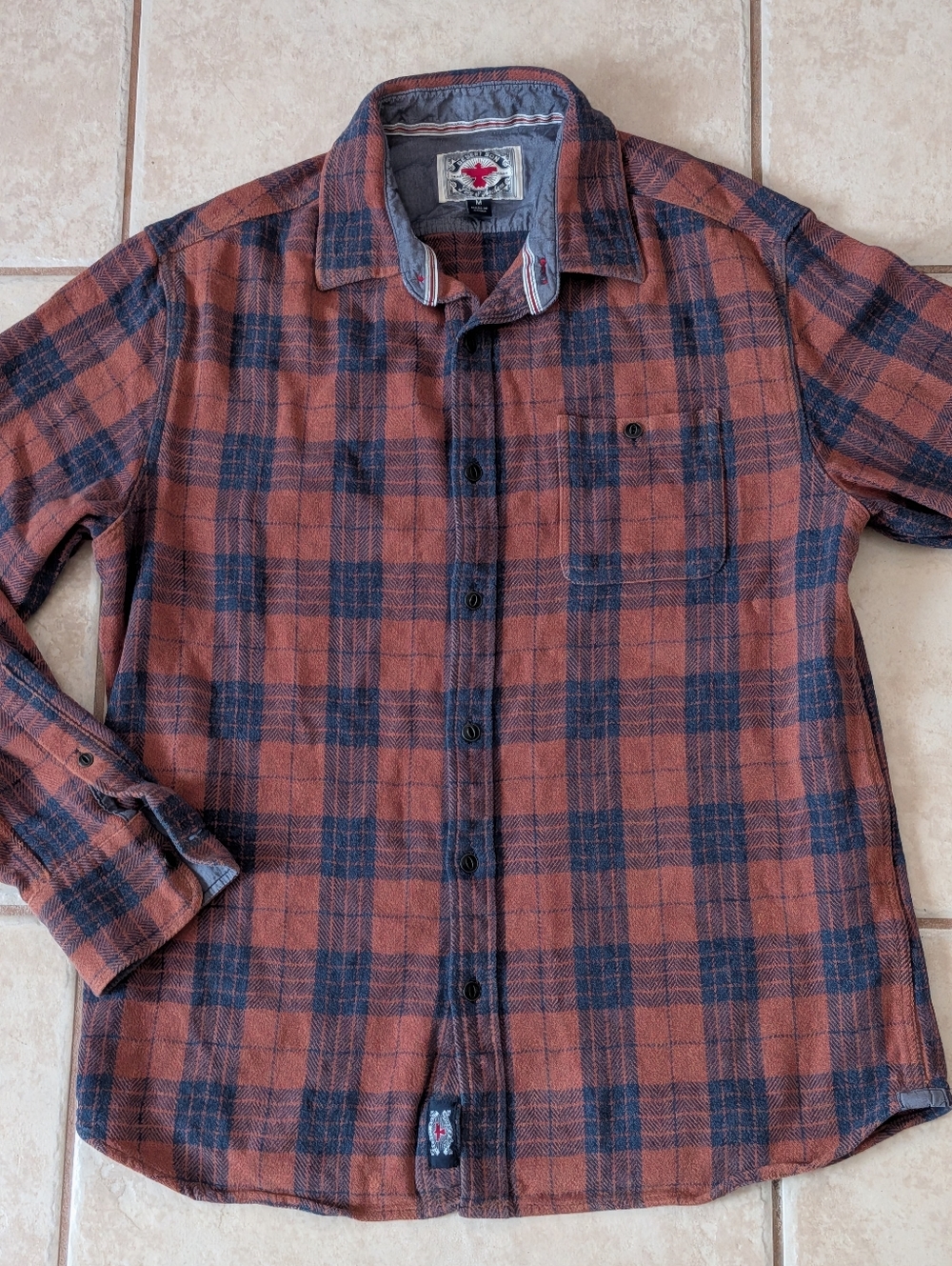 Desert Son Flag & Anthem Orange Plaid Flannel Shirt Size Medium